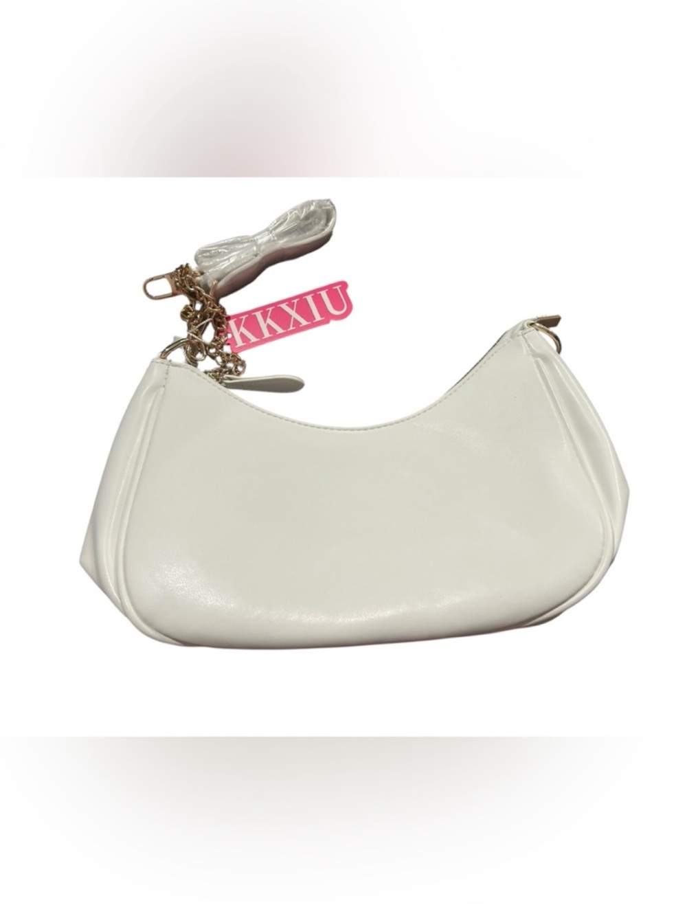 KKXIU Minimalist White Crescent Crossbody Bag with Gold Chain Strap